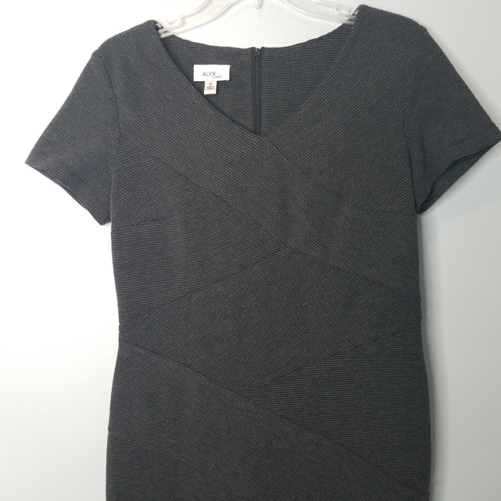 ALYX gray ribbed  textured bandage dress V-neck size 12 - Picture 2 of 8